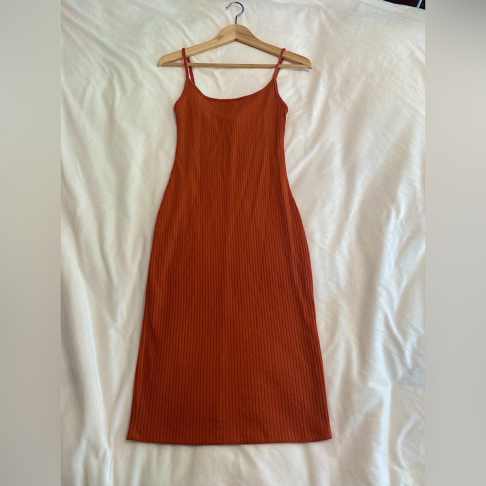 FOREVER 21 ORANGE LONG BODYCON SLIP ON DRESS VACATION DATE DRESS